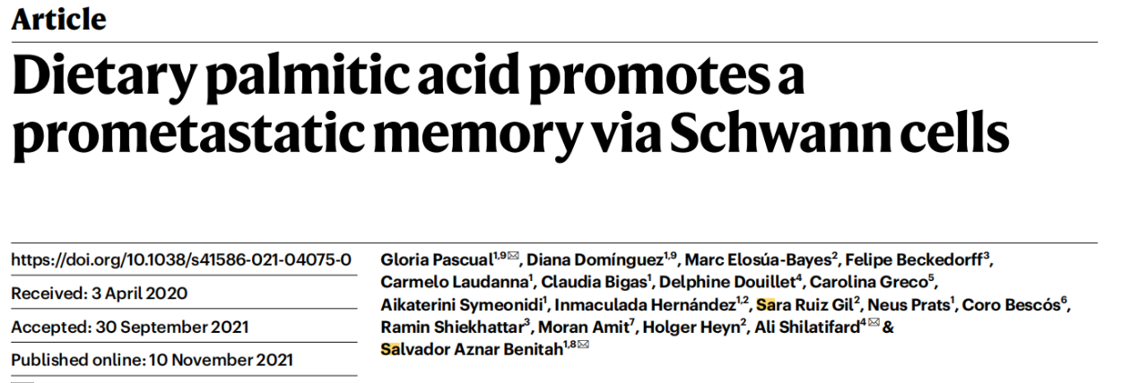 科学家发现棕榈酸与肿瘤转移之间的联系且具有“长期记忆”